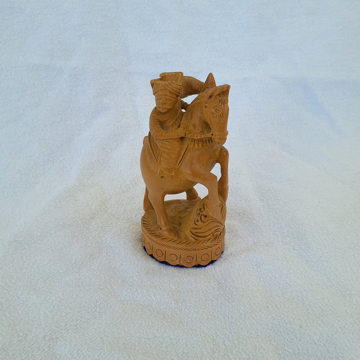 Horseman on horseback sandalwood figurine – Hand-carved 11 cm