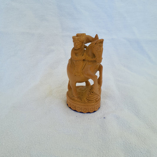 Horseman on horseback sandalwood figurine – Hand-carved 11 cm