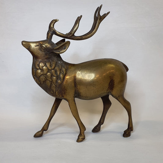 Brass stag statue: Hand-forged and patinated using traditional casting methods
