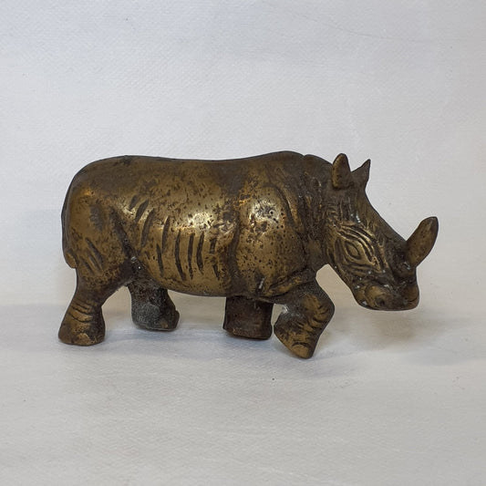 Rhinoceros Brass Figurine – Patinated &amp; Handcrafted 14 cm