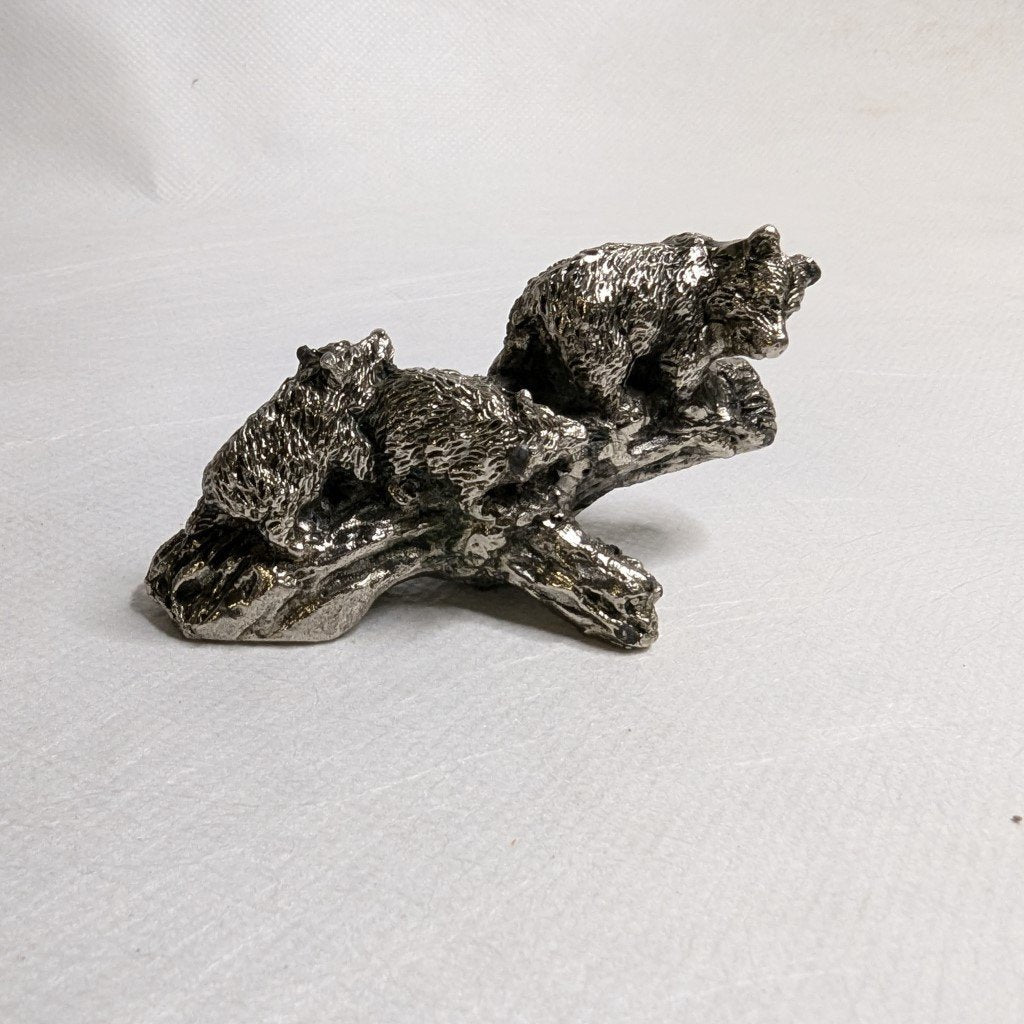 Bears on a log: Detailed tin figurine for nature lovers