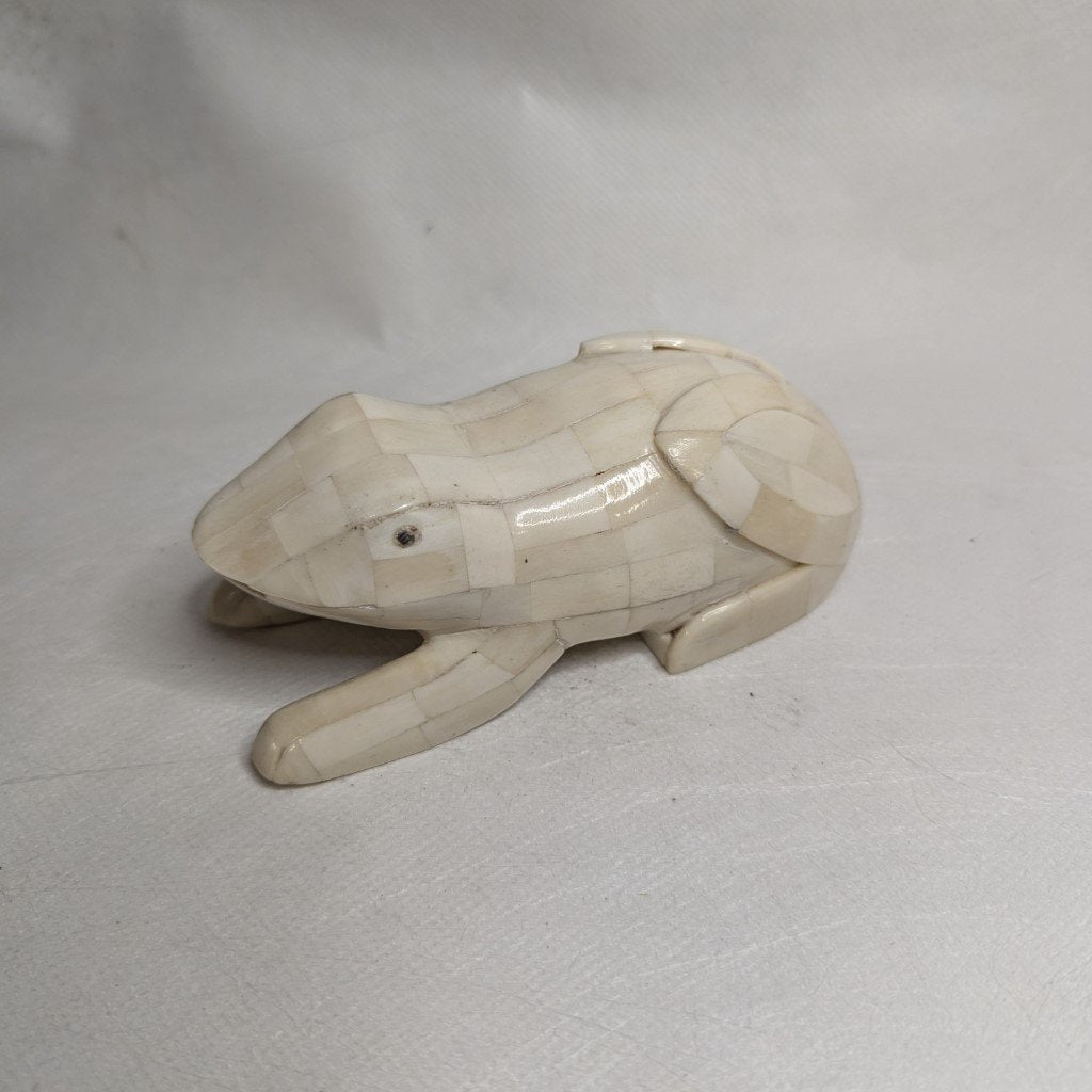Wooden frog with camel bone fittings: Hand-carved, exotic, one-of-a-kind piece