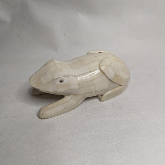 Wooden frog with camel bone fittings: Hand-carved, exotic, one-of-a-kind piece