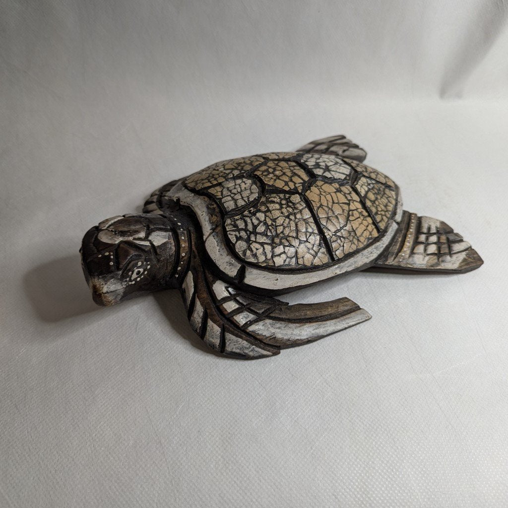 Teakwood &amp; Ceramic Turtle – Hand-Carved Decoration India 20 cm