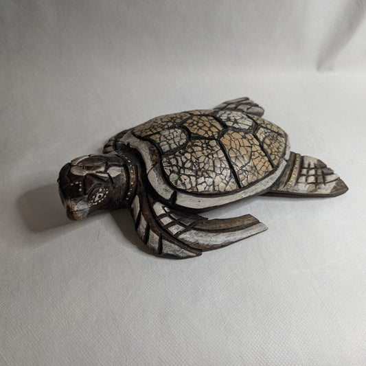 Teakwood &amp; Ceramic Turtle – Hand-Carved Decoration India 20 cm