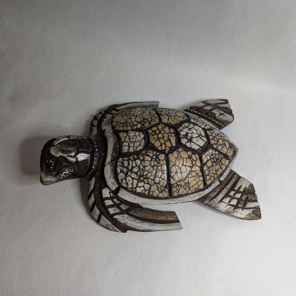 Teakwood &amp; Ceramic Turtle – Hand-Carved Decoration India 20 cm