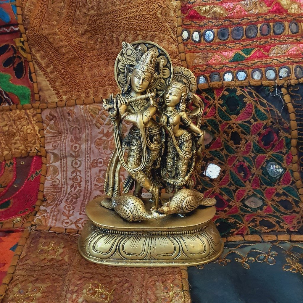 Radha Krishna Bronze Figure – Indian Handcraft 22 cm