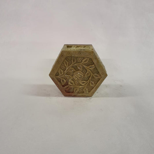 Soapstone Jewelry Box with Flowers – Hand-carved stone box 8x8 cm