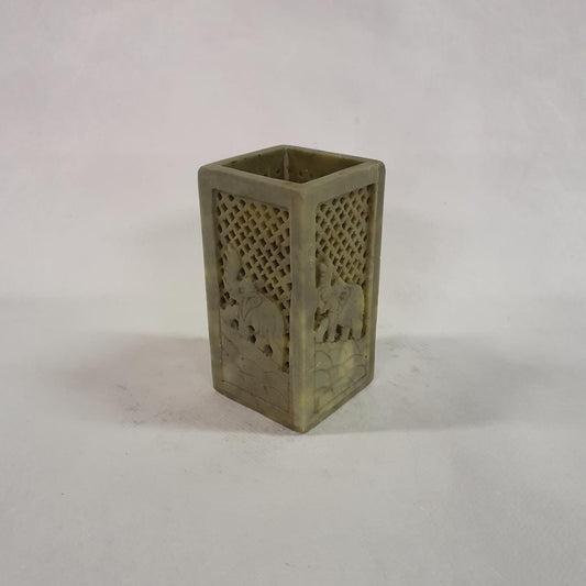Elephant pen holder, soapstone – hand-carved &amp; decorative, 10 cm