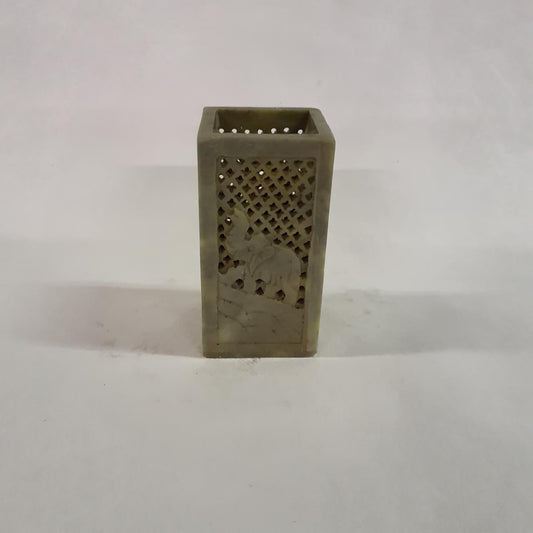 Elephant pen holder, soapstone – hand-carved &amp; decorative, 10 cm