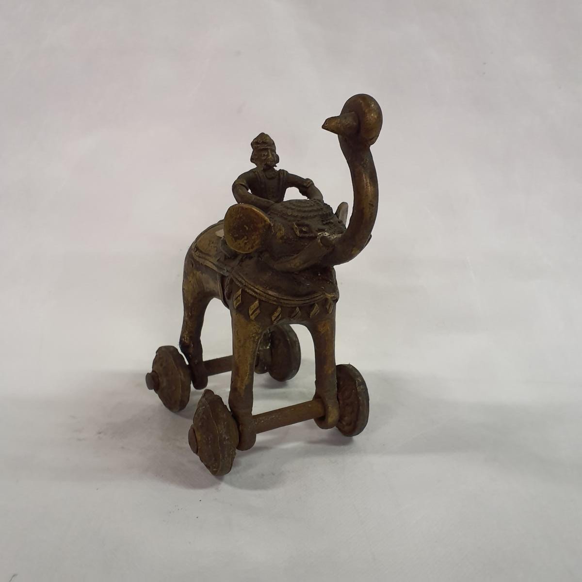 Rajput Elephant on Wheels – Brass Statue with Mahout 22 cm