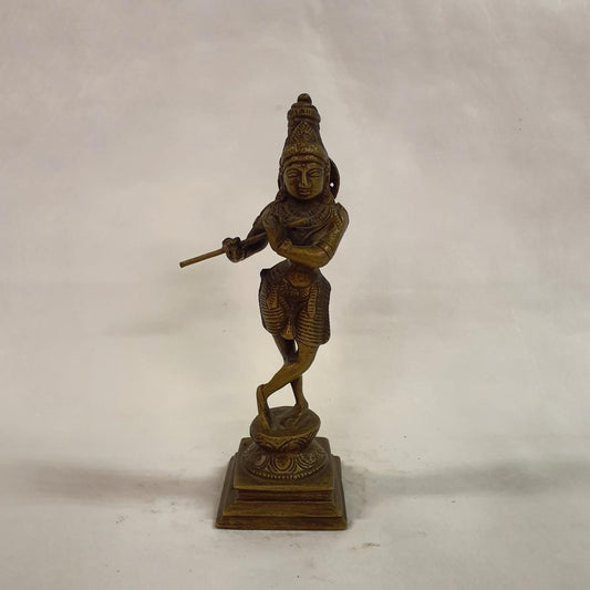 Large brass Krishna statue: Hand-forged and patinated using traditional casting methods