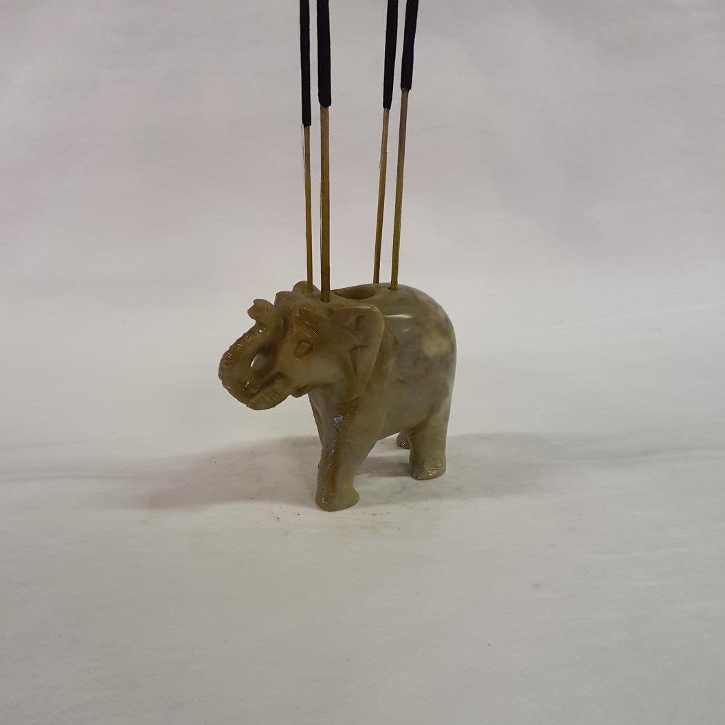 Elephant incense stick holder made of soapstone: Hand-carved decorative piece