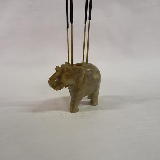 Elephant incense stick holder made of soapstone: Hand-carved decorative piece