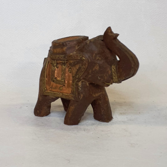 Wooden elephant with metal fittings: Hand-carved unique piece in rustic style