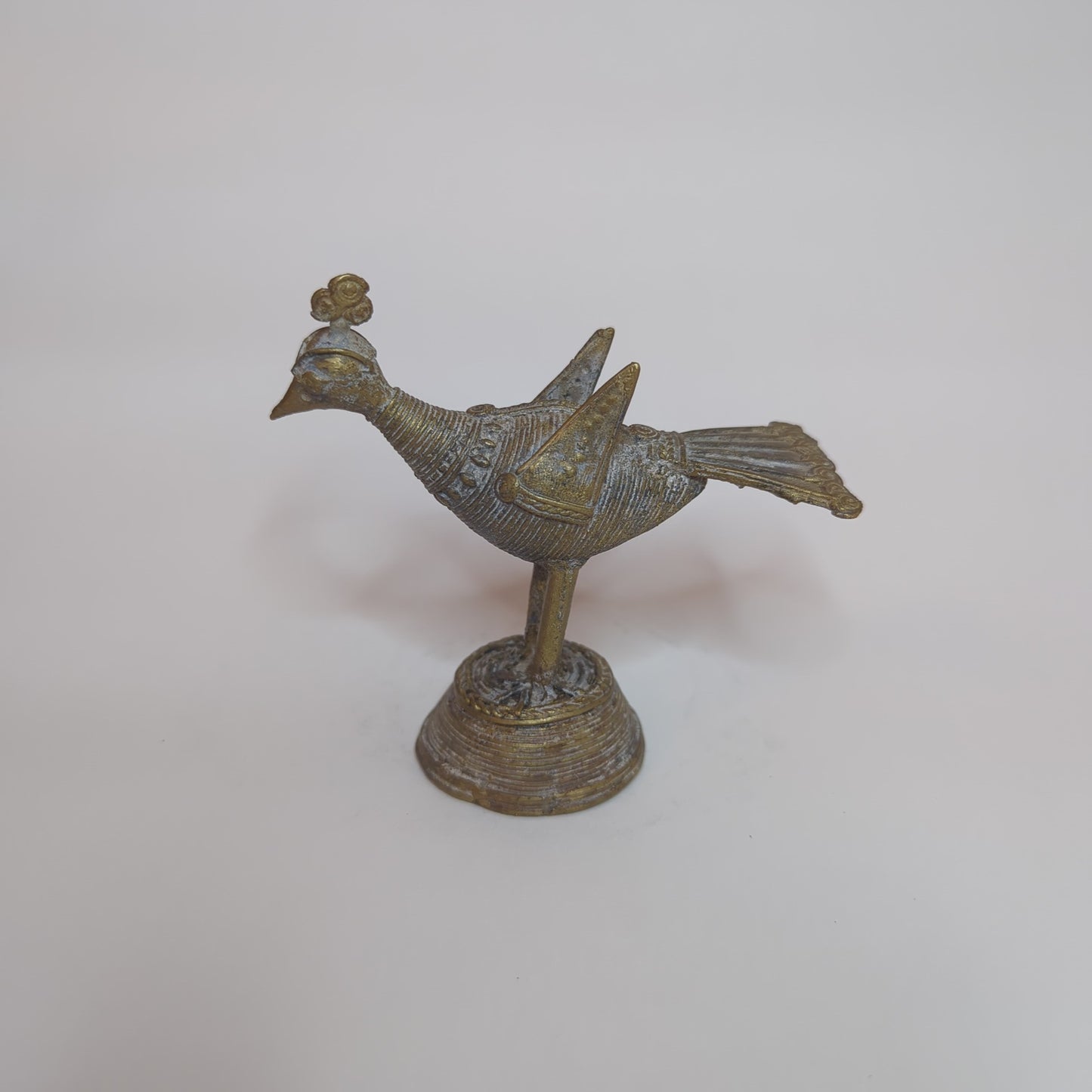 Antique Indian peacock figurine: Soldered bronze wire statue with timeless elegance
