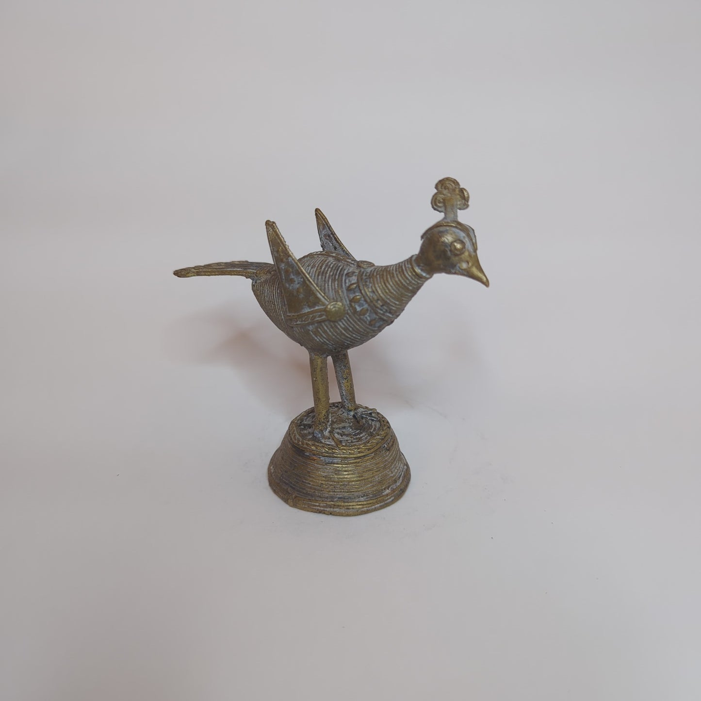 Antique Indian peacock figurine: Soldered bronze wire statue with timeless elegance