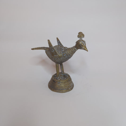 Antique Indian peacock figurine: Soldered bronze wire statue with timeless elegance