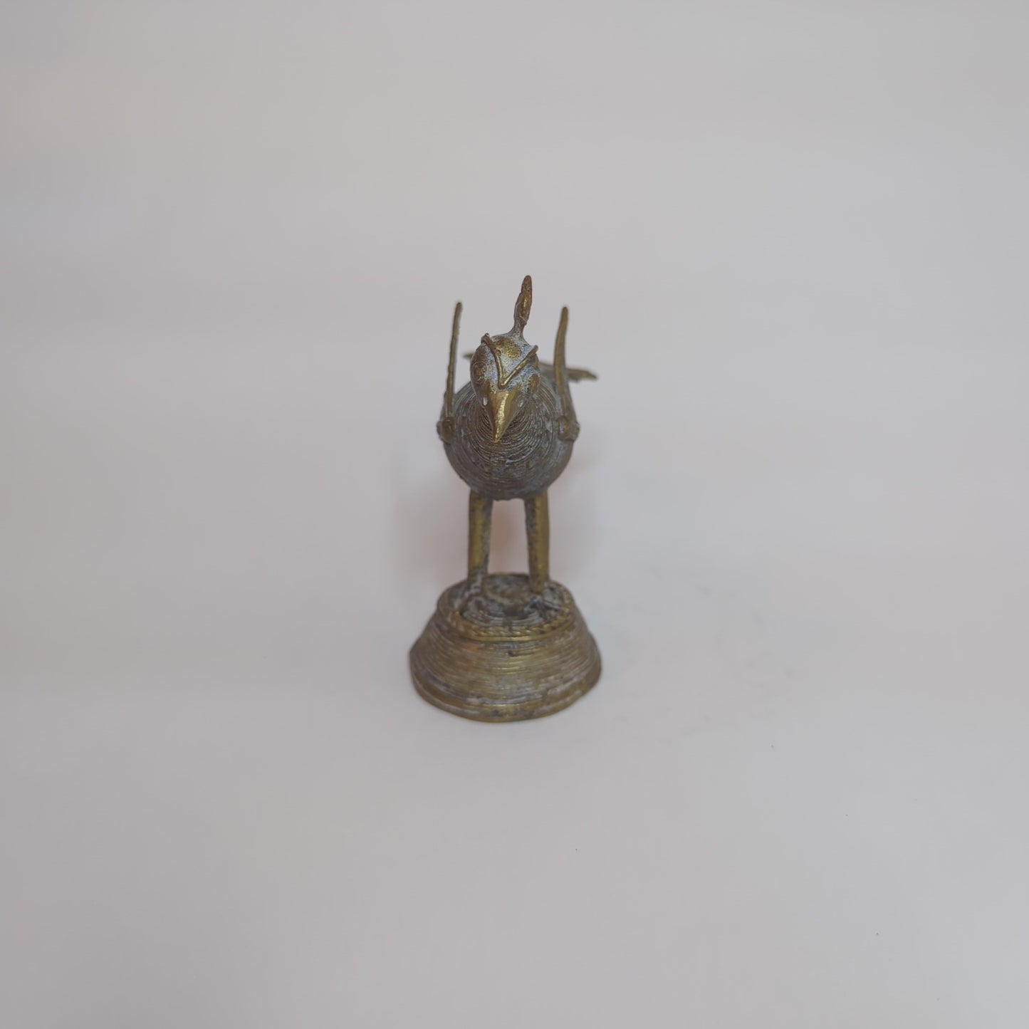 Antique Indian peacock figurine: Soldered bronze wire statue with timeless elegance