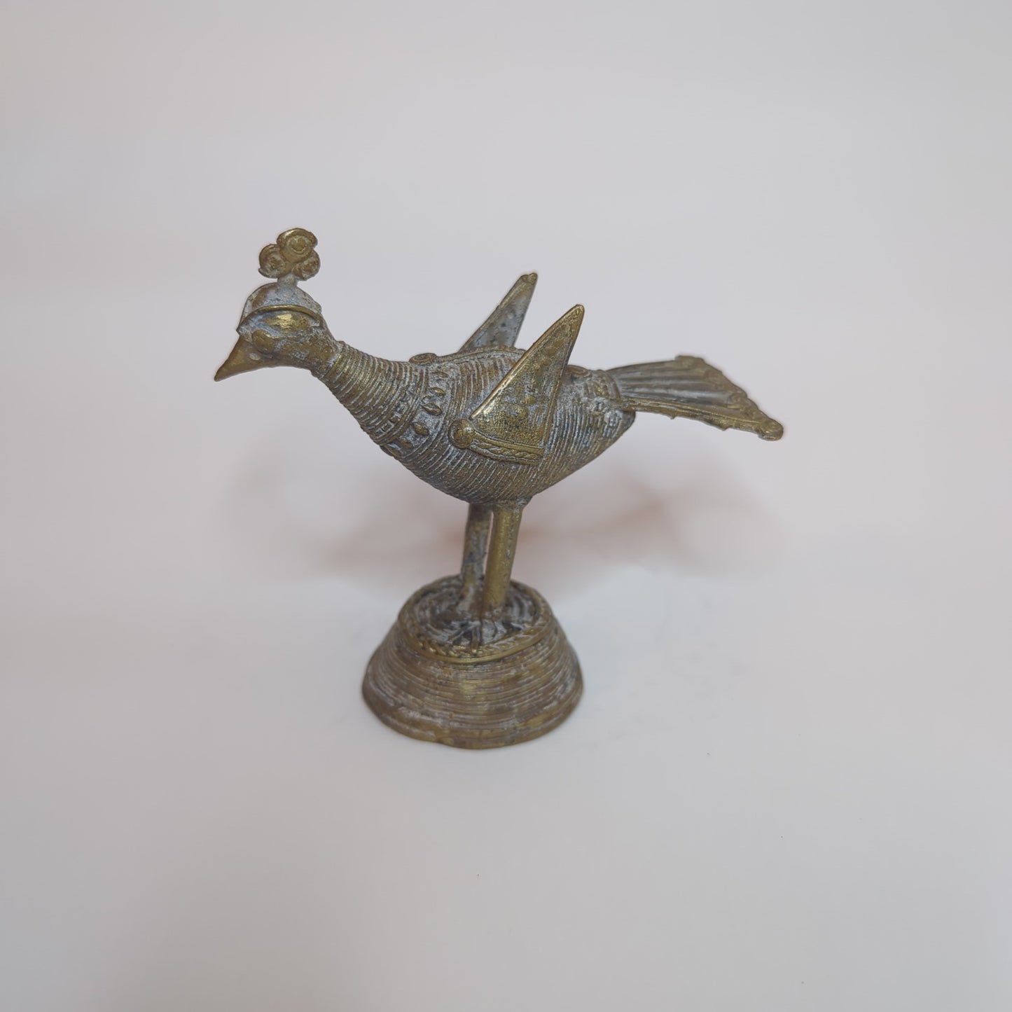 Antique Indian peacock figurine: Soldered bronze wire statue with timeless elegance