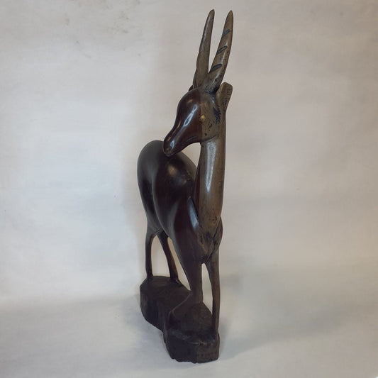 Ebony gazelle statue: Hand-carved unique piece in precious natural material