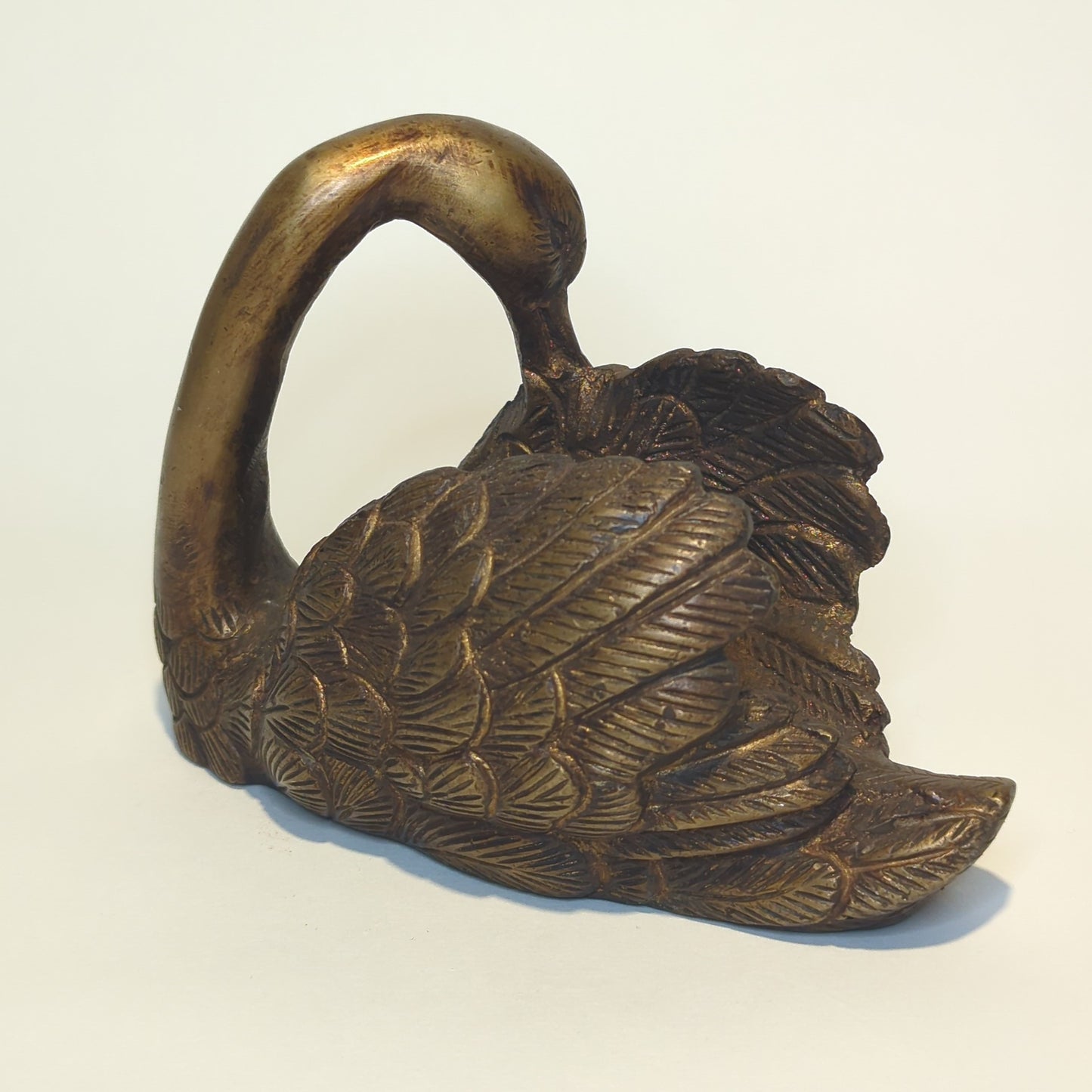 Hand-forged brass swan figurine – vintage decoration from India