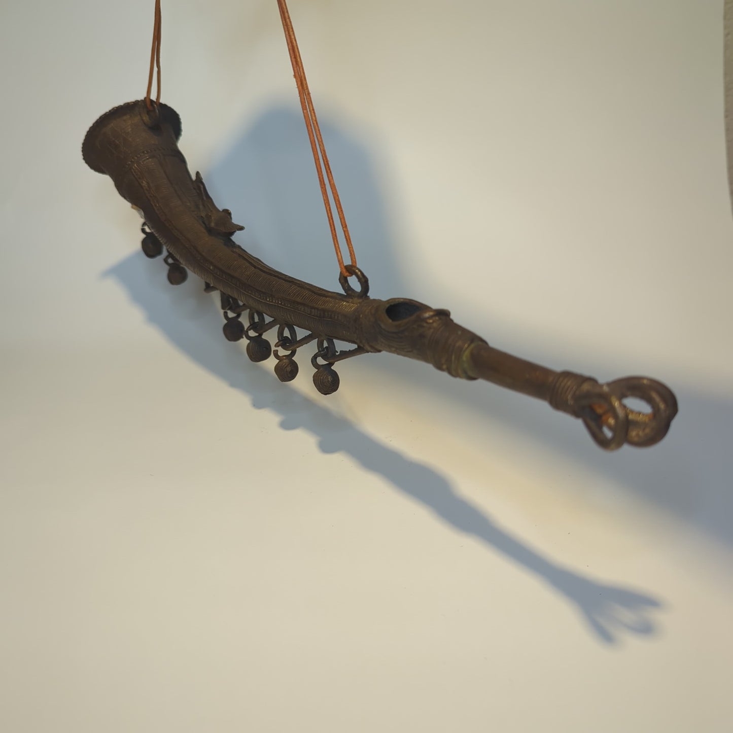 Brass hunting horn with peacock – Hand-forged in India