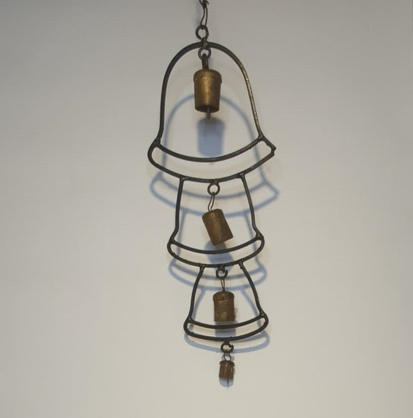 Brass glockenspiel with 3 bells – handmade wind chime from India