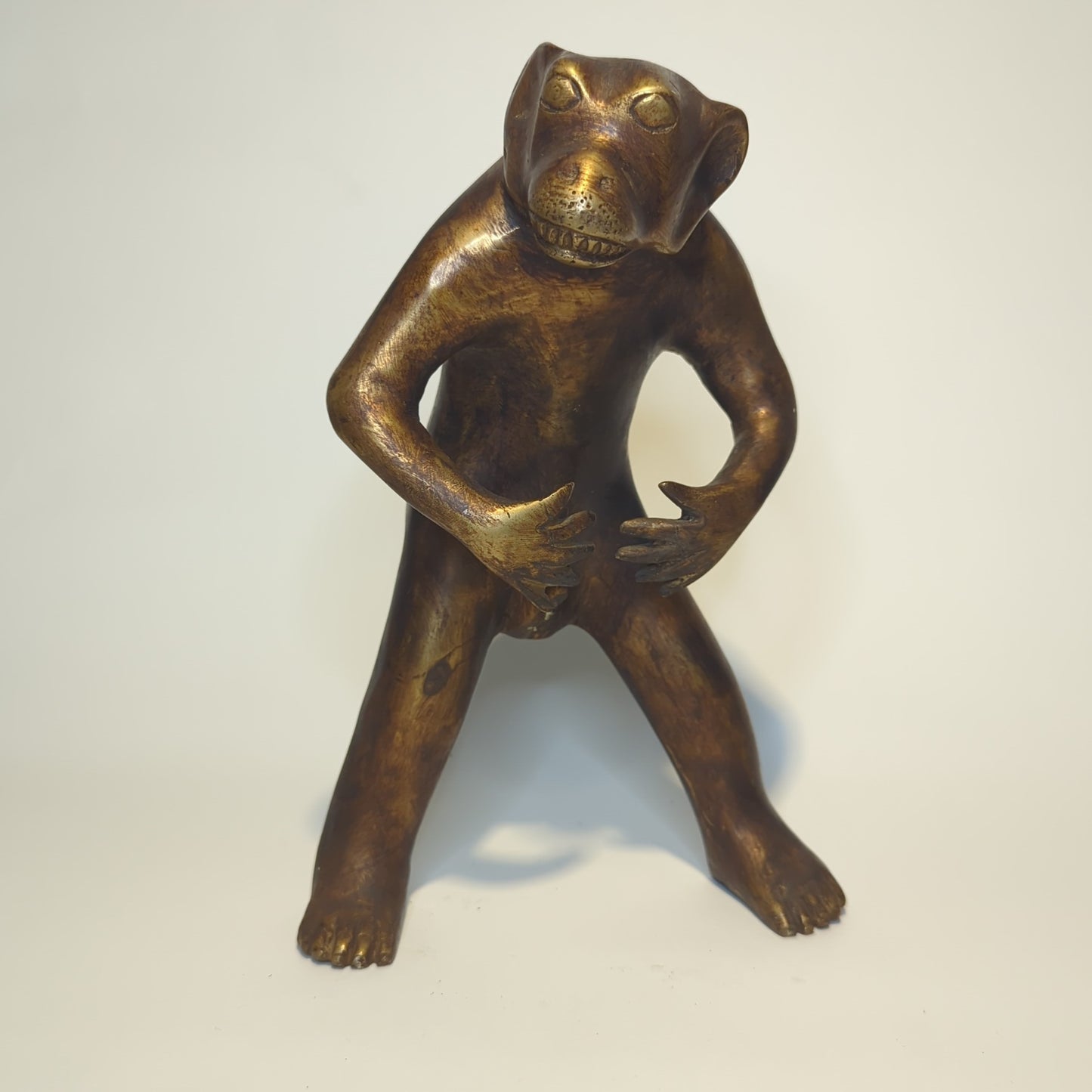 Solid brass standing monkey – hand-forged in India