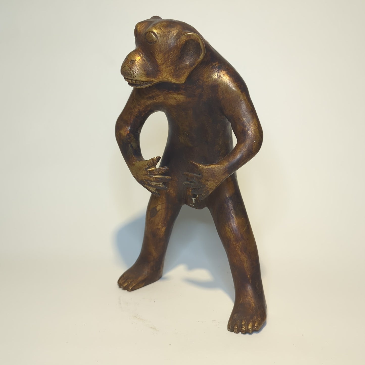 Solid brass standing monkey – hand-forged in India