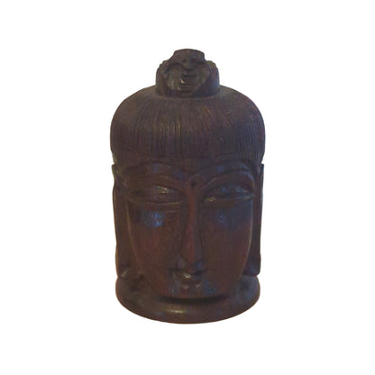 Pillendose Buddha Kopf aus Mahagoni: Handgeschnitztes, praktisches Reise-Accessoire | orientcrafts
