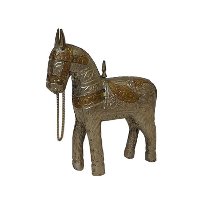 Holzpferd Deko Figur Indien – Messing/Kupfer Beschlagen 15 cm – Ansicht 2 | orientcrafts