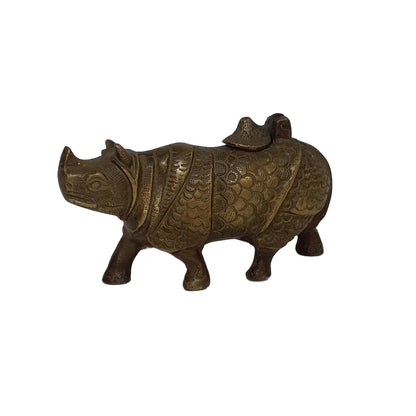 Rhinozeros Messing Figur – Patiniert & Handgearbeitet 12 cm | orientcrafts