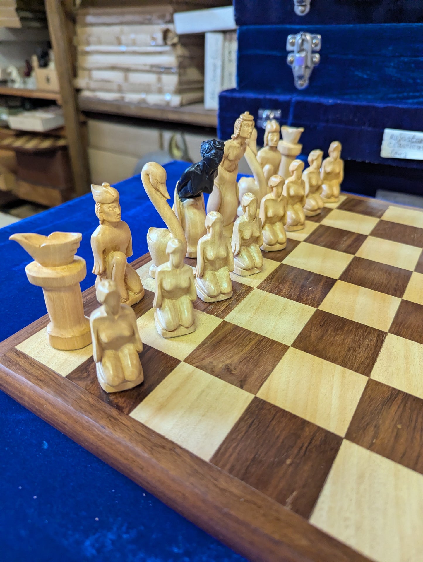 Luxury chess set made of precious wood: Inhabitants of the sea and the land