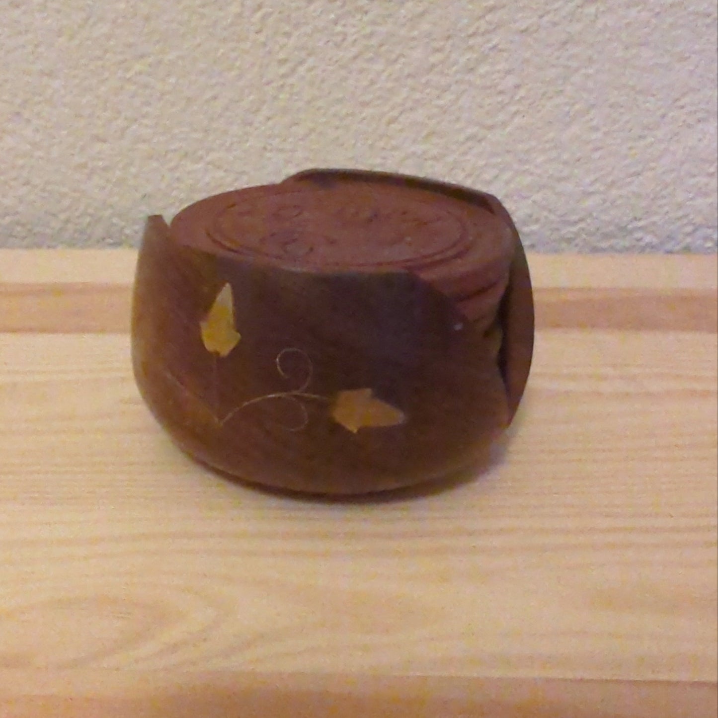 Set of 6 teakwood coasters: Handcrafted elegance with brass decor